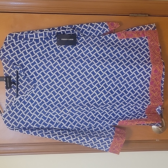 French Curve cotton tunic/ Cover Up size Small. BLUE AND PINK. NWT - Picture 1 of 5